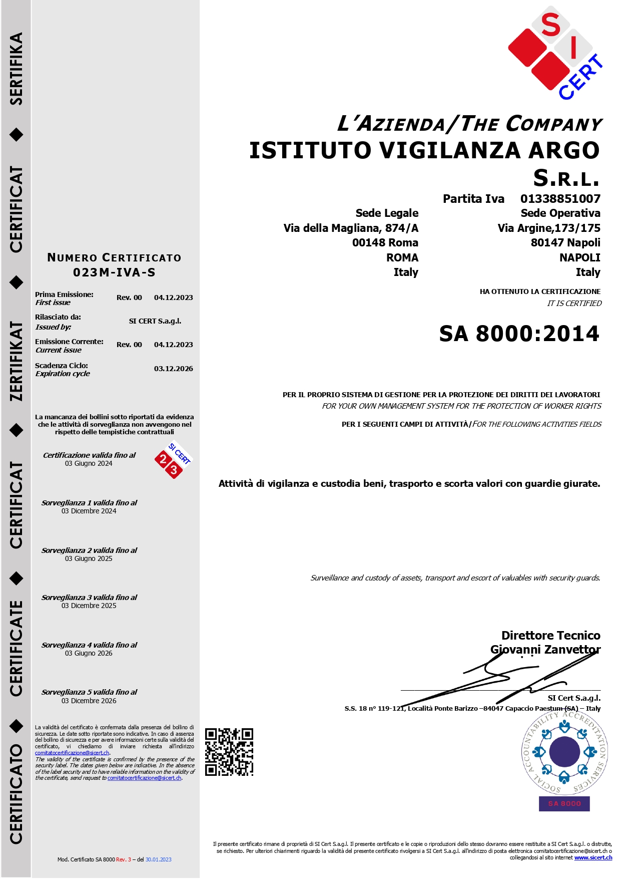 Argo Certificato SA8000;
