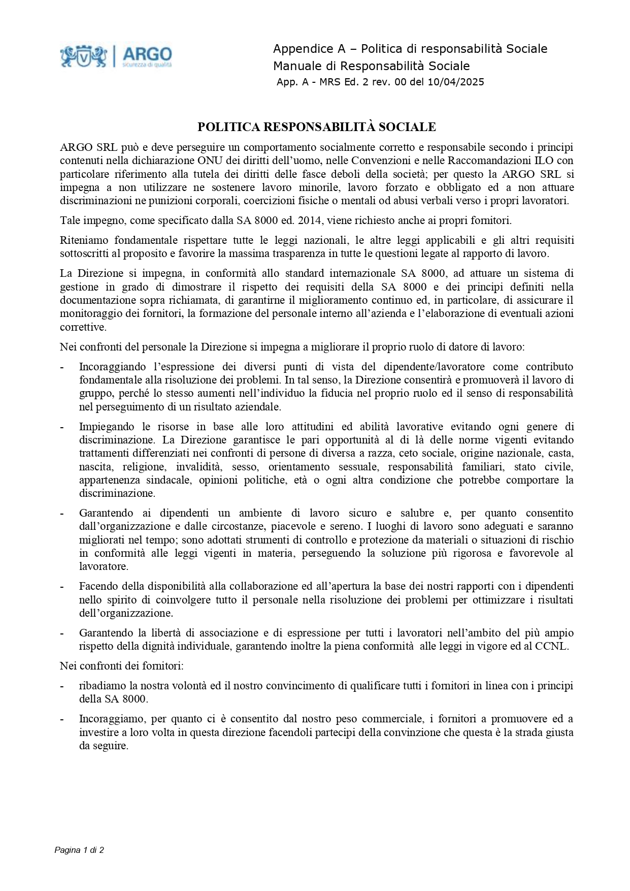 Argo Politica SA8000;